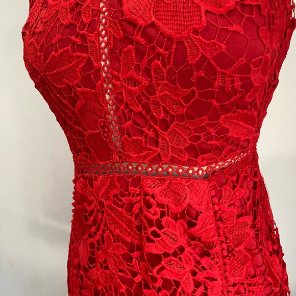 Urban Outfitters Sexy Red Lace High Neck Mini Dress Size M - Picture 9 of 14